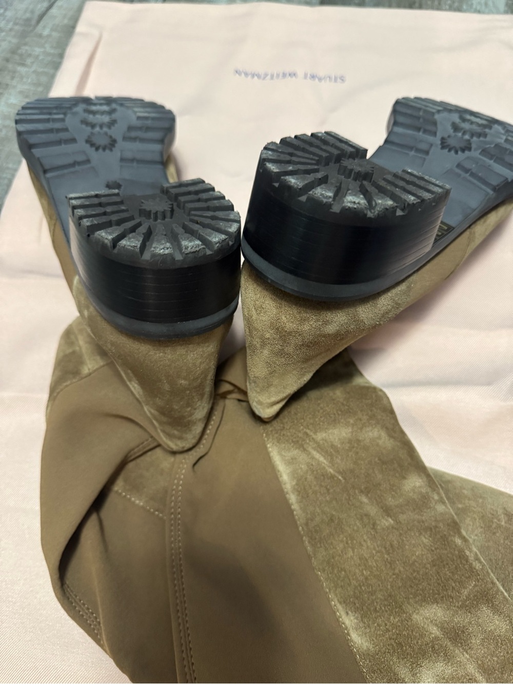 Stuart Weitzman Olive Green Suede Over-the-Knee Boots - Picture 4 of 5